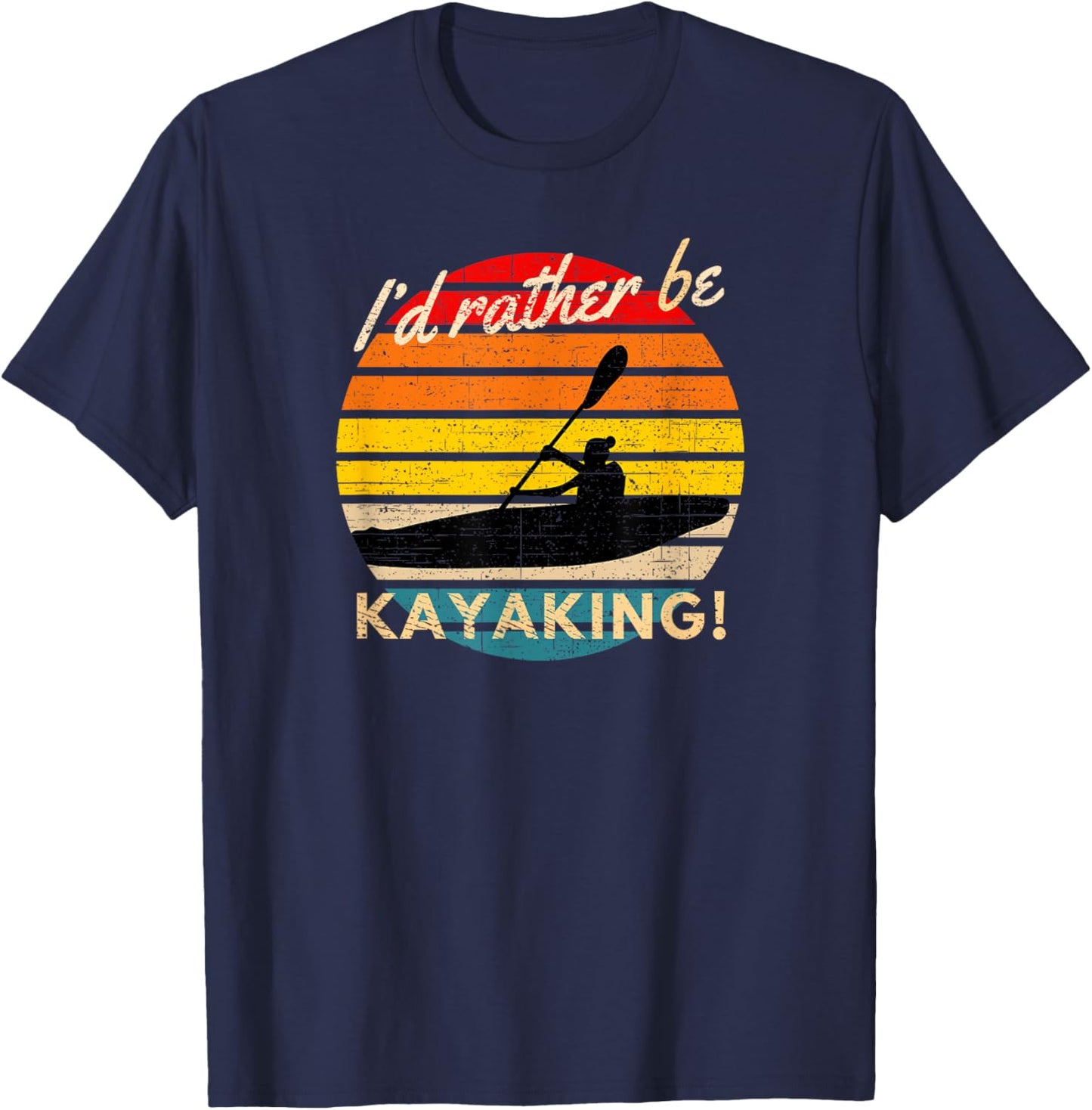 Vintage I'd Rather Be Kayaking Retro Striped Sunset Kayaker T-Shirt - T-Shirt | Navy
