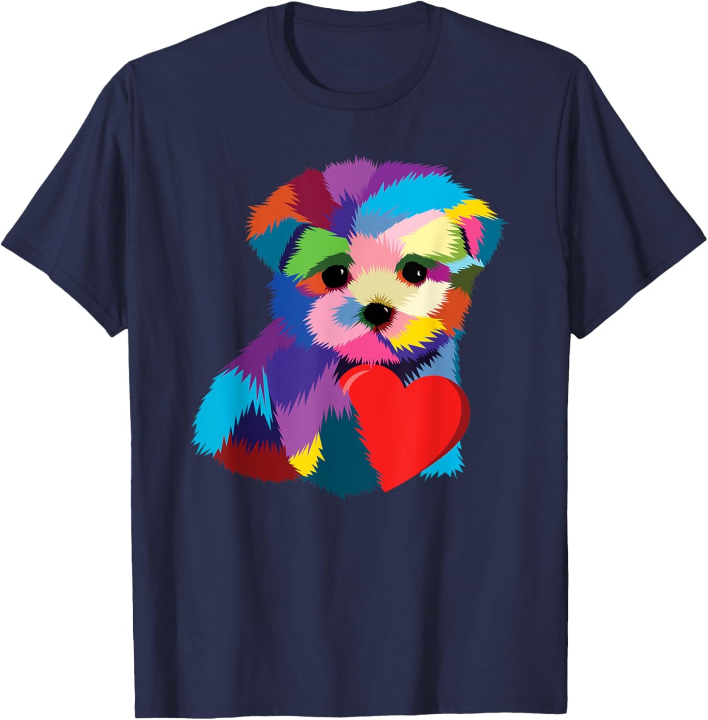 Cute Dog Rescue Gift Men Teens Rainbow Puppy Heart T-Shirt - T-Shirt | Navy