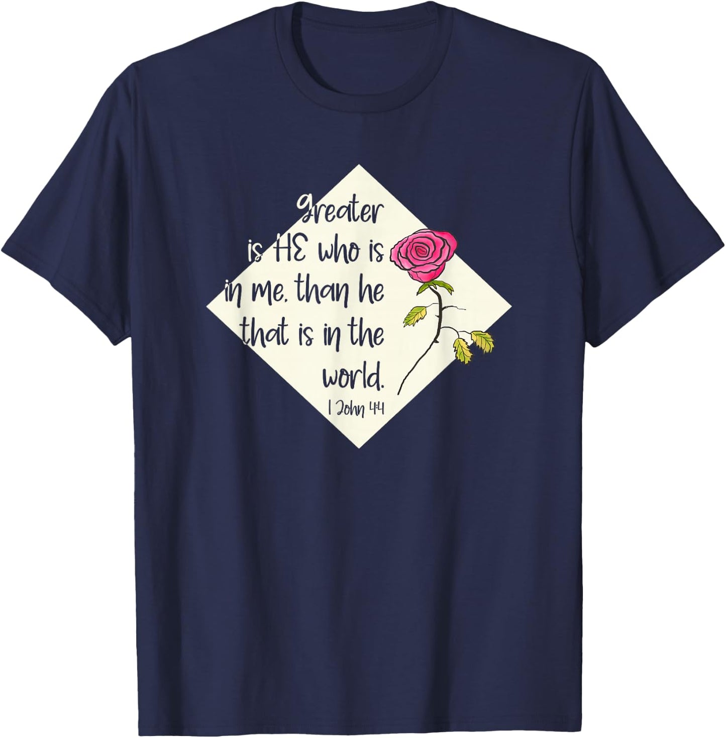 Greater Is He Who Is In Me Christian Faith Encouragement T-Shirt - T-Shirt | Navy