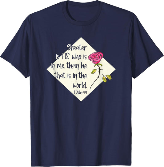Greater Is He Who Is In Me Christian Faith Encouragement T-Shirt - T-Shirt | Navy