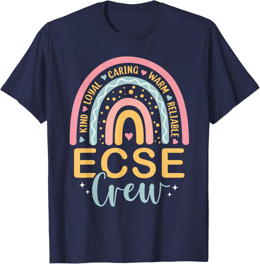 Early Childhood Special Education SPED Rainbow ECSE Crew T-Shirt - T-Shirt | Navy