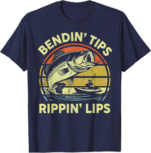 Kayak Fishing Bendin Tips Rippin Lips Funny Fisherman Dad T-Shirt - T-Shirt | Navy