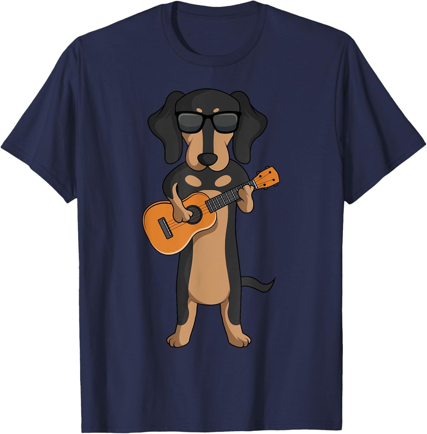Dachshund Dog Playing Ukulele Guitar Men Women Girls Kids T-Shirt - T-Shirt | Navy