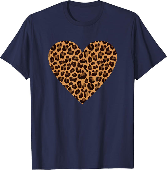Cool Cheetah Leopard Print Heart Small T-Shirt - T-Shirt | Navy