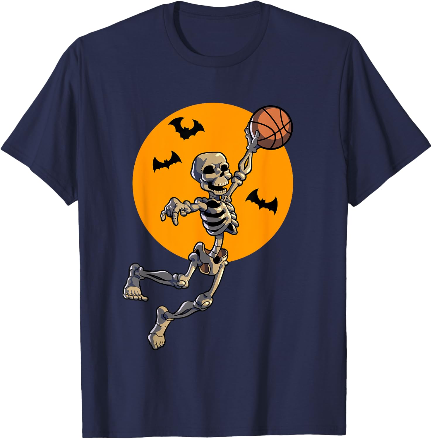Basketball Skeleton Halloween Men Boys Basketball Halloween T-Shirt - T-Shirt | Navy