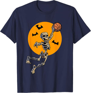 Basketball Skeleton Halloween Men Boys Basketball Halloween T-Shirt - T-Shirt | Navy