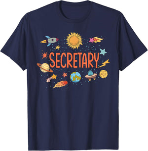 Secretary Rocket Blast Off Outer Space Teacher Women Kids T-Shirt - T-Shirt | Navy