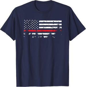 Wildland Firefighter Red Line American Flag T-Shirt - T-Shirt | Navy