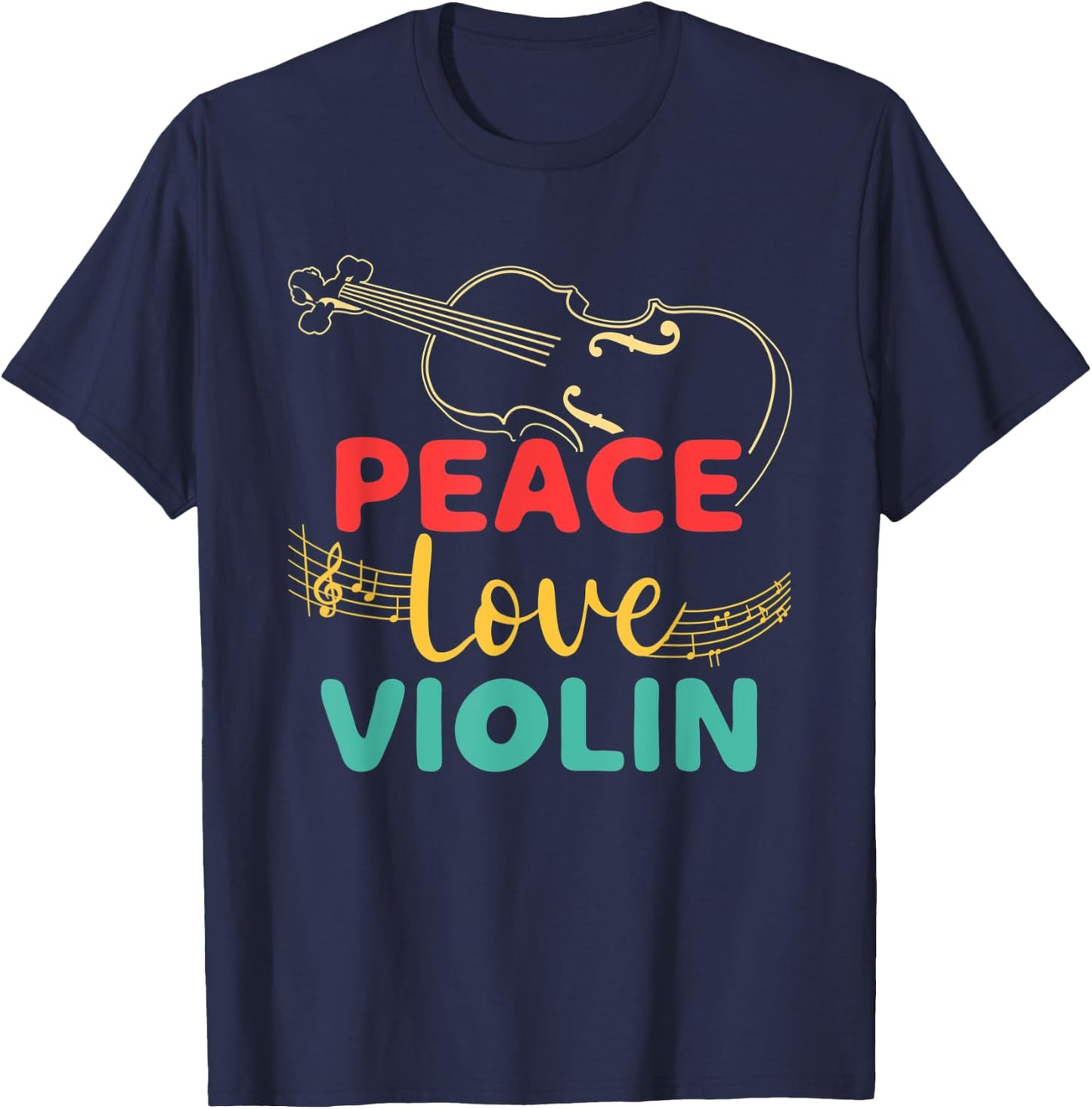 Peace Violin Love Fiddle Player Violinist Instrument Concert T-Shirt - T-Shirt | Navy