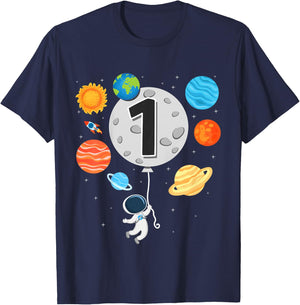 Kids 1st Birthday Astronaut Balloon Planet 1 Year Old Boy T-Shirt - T-Shirt | Navy
