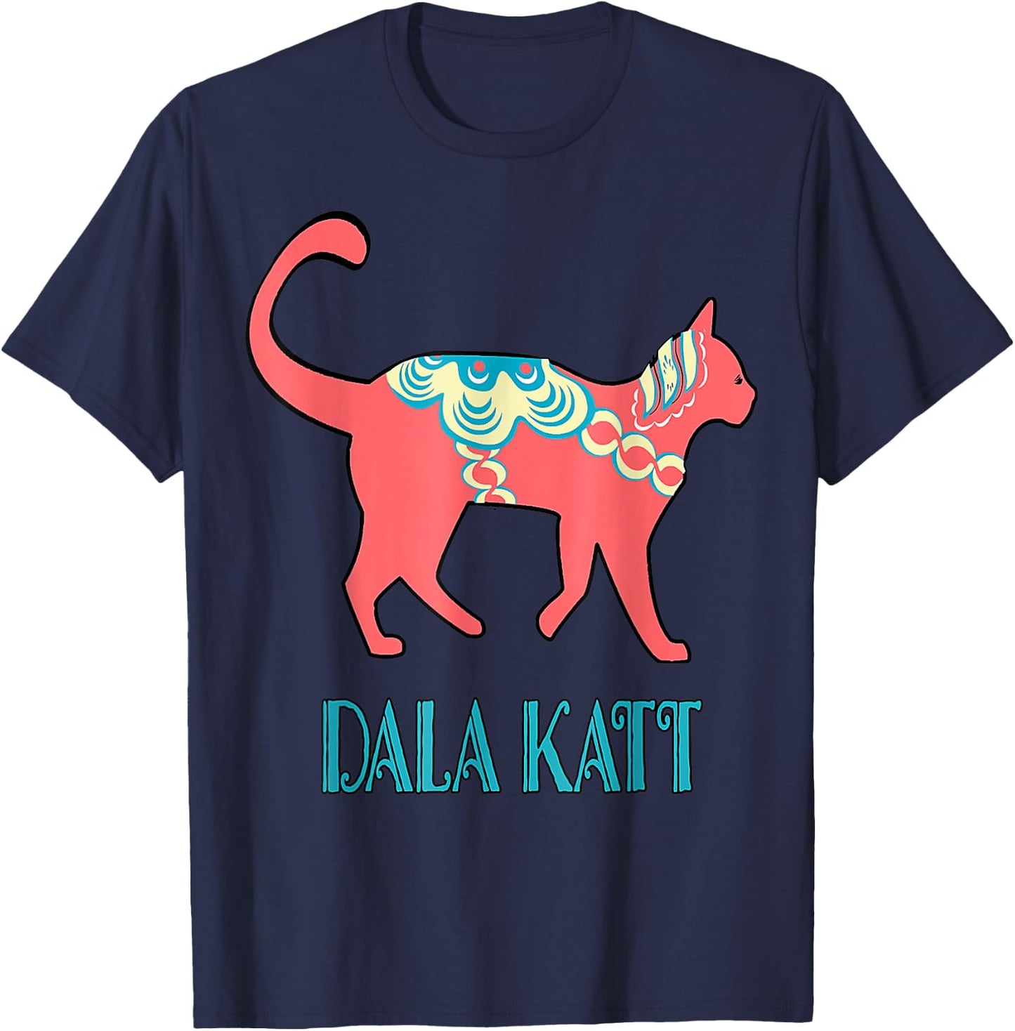 Swedish Dala Cat Dalecarlian Horse Kitty Katt Cat Nordic T-Shirt - T-Shirt | Navy