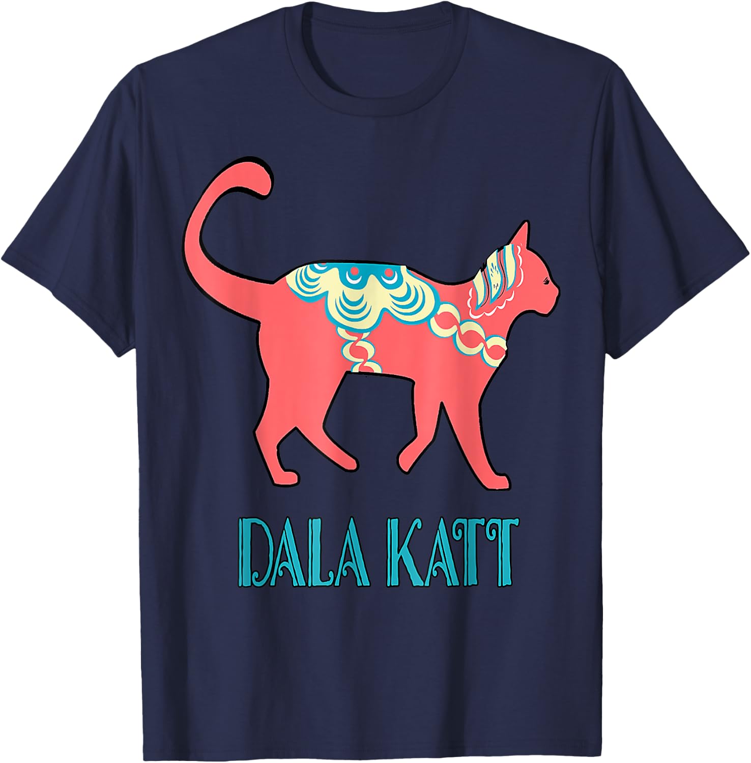 Swedish Dala Cat Dalecarlian Horse Kitty Katt Cat Nordic T-Shirt - T-Shirt | Navy