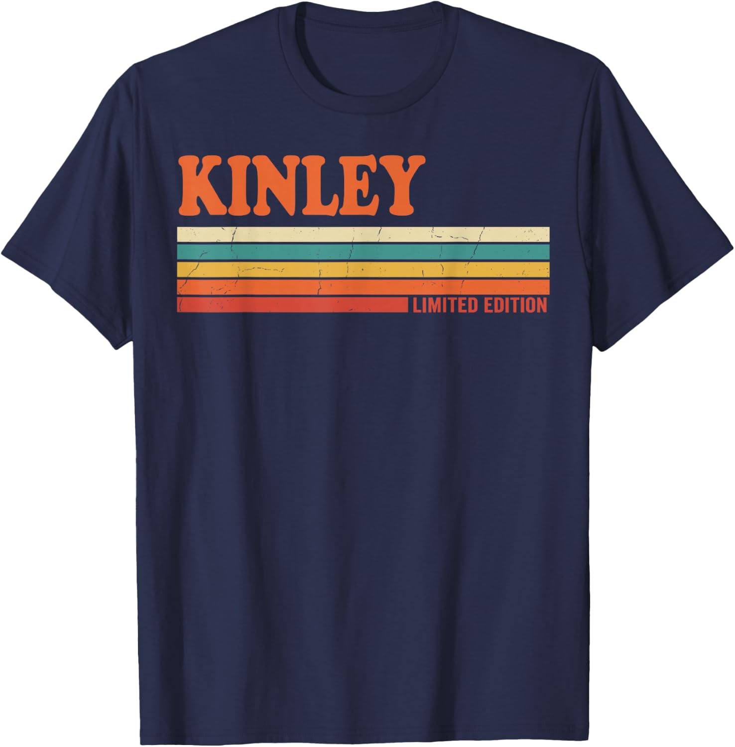 Kinley Retro Personalized First Name Vintage Stripes T-Shirt - T-Shirt | Navy