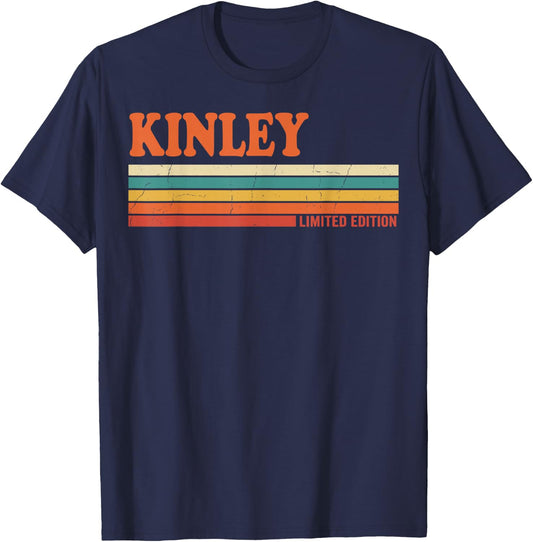 Kinley Retro Personalized First Name Vintage Stripes T-Shirt - T-Shirt | Navy