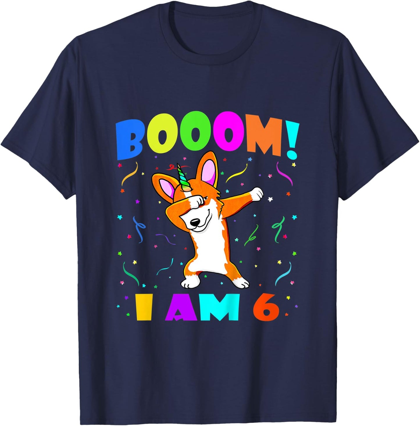 Kids Dabbing Corgicorn Booom! I Am 6 Boy Girl 6th Birthday Outfit T-Shirt - T-Shirt | Navy