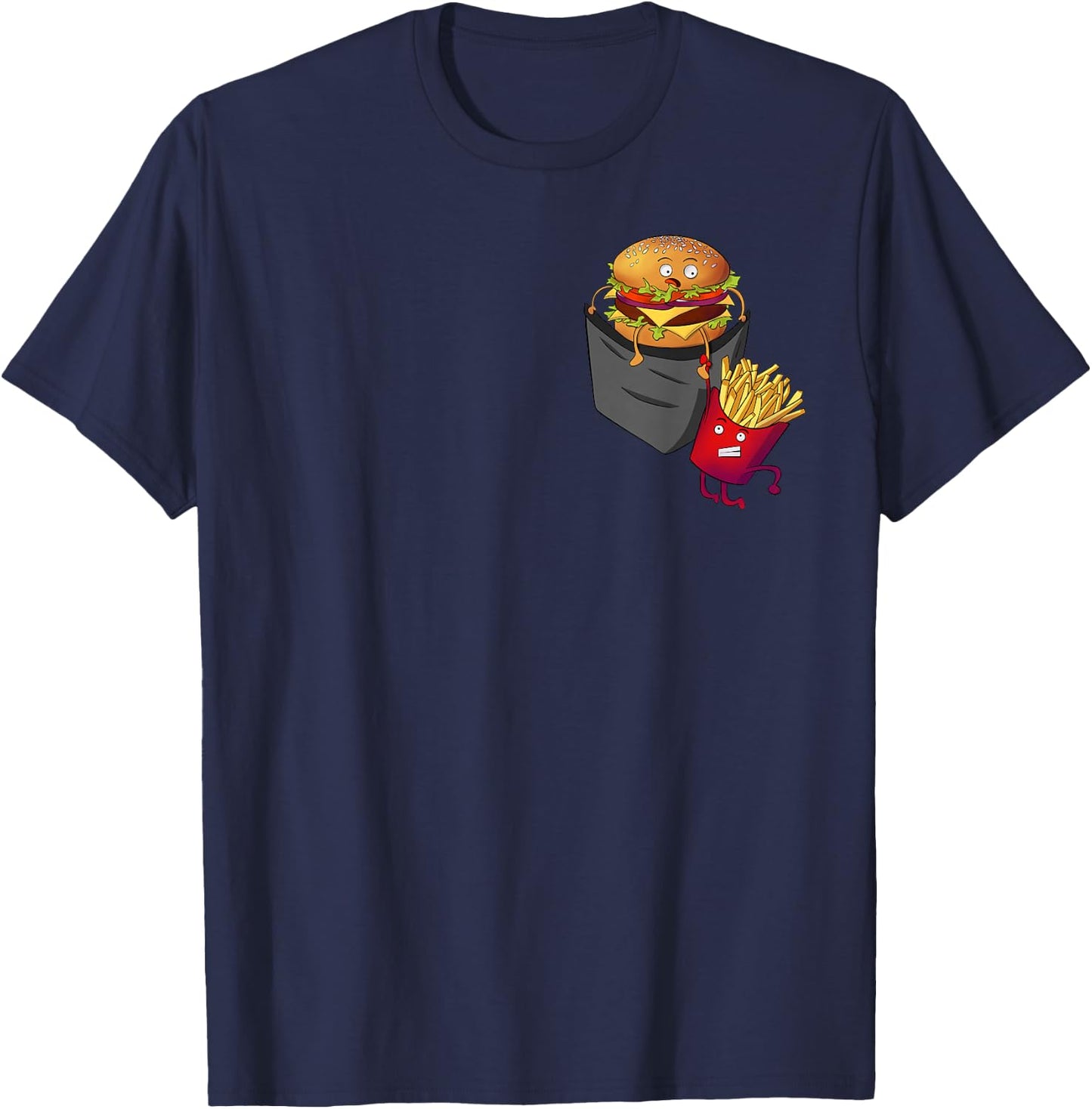 Fast Food in Pocket - Fries Burger Pommes Frites Potato T-Shirt - T-Shirt | Navy