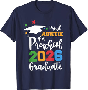 Proud Auntie of A Preschool 2026 Graduate Class of 2026 Grad T-Shirt - T-Shirt | Navy