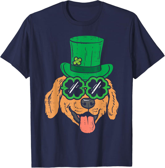 Leprechaun Golden Retriever Clover St Patricks Day Dog Gift Men Women Kids T-Shirt - T-Shirt | Navy