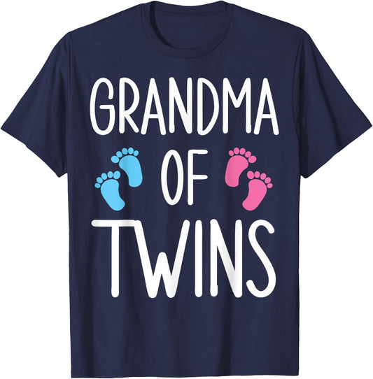 Cute Granny Of Twins Twin Grandma Of Twins Twin Grandmother T-Shirt - T-Shirt | Navy
