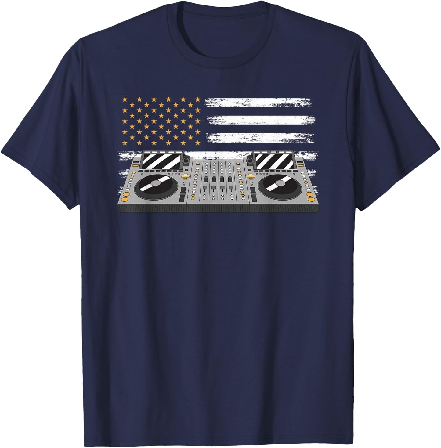 American Flag Sound Mixer 4th of July Patriotic DJ T-Shirt - T-Shirt | Navy