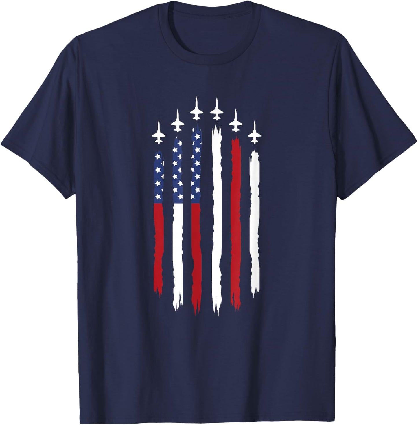 Patriotic Red White Blue USA Flag Fighter Jets 4th of July T-Shirt - T-Shirt | Navy