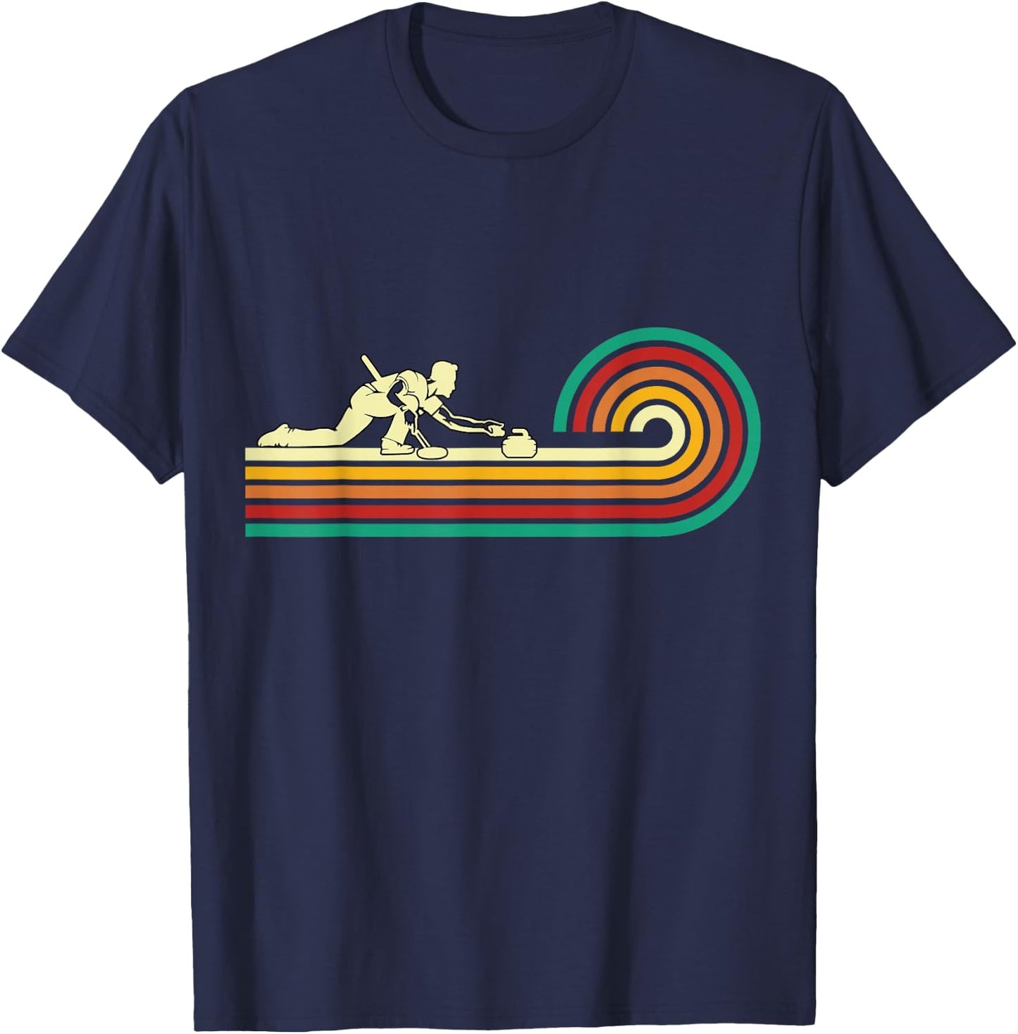 Curler sliding Curling Stone Retro Curling T-Shirt - T-Shirt | Navy