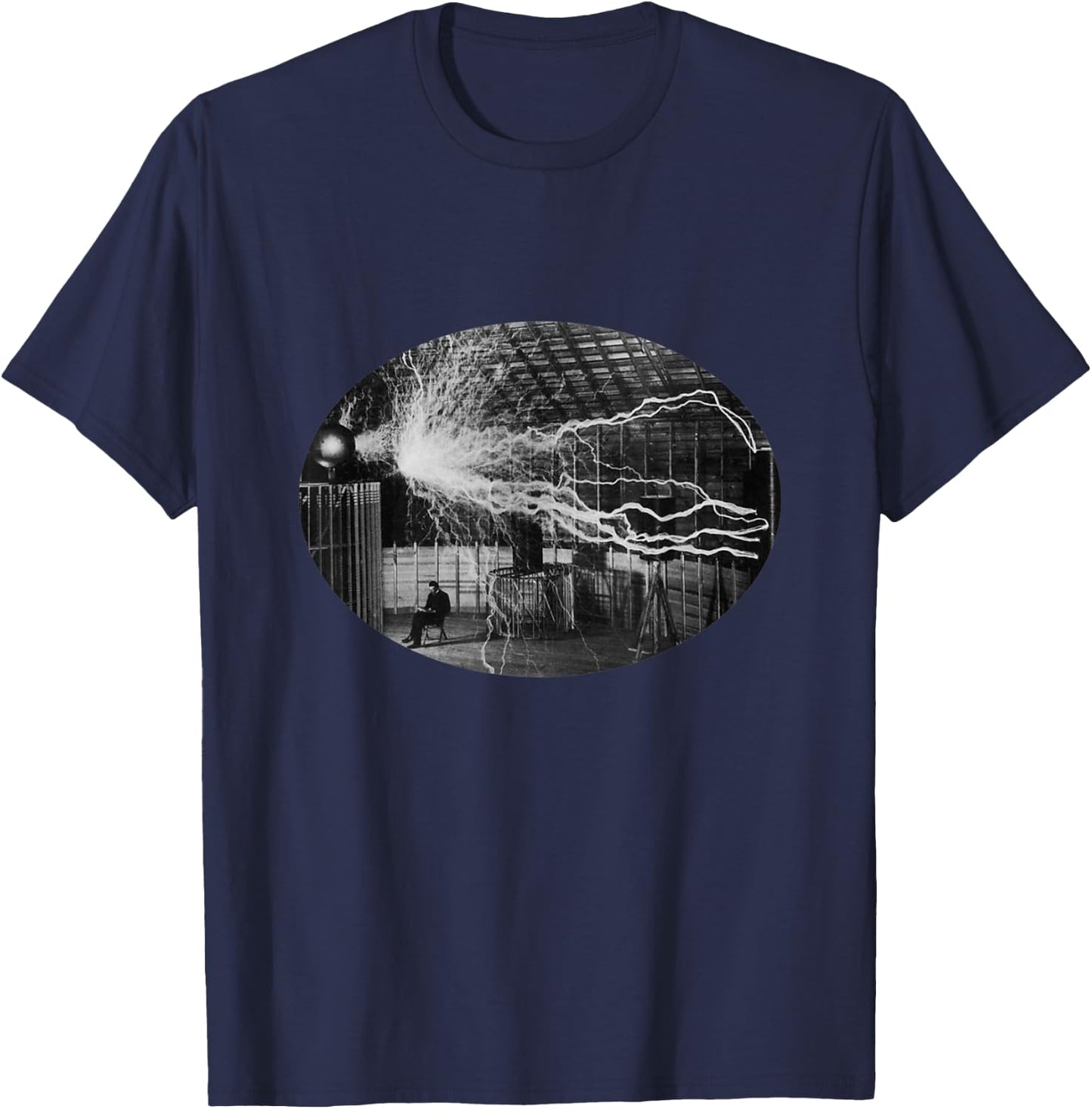Nikola Tesla | Tesla with Tesla Coil Historical Shirt T-Shirt - T-Shirt | Navy