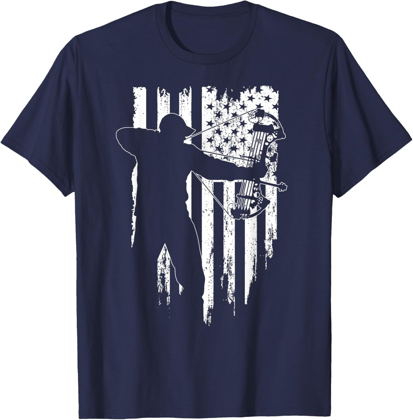 American Flag - Hunt Archery Bowhunting Compound Bow Hunting Women Men T-Shirt - T-Shirt | Navy