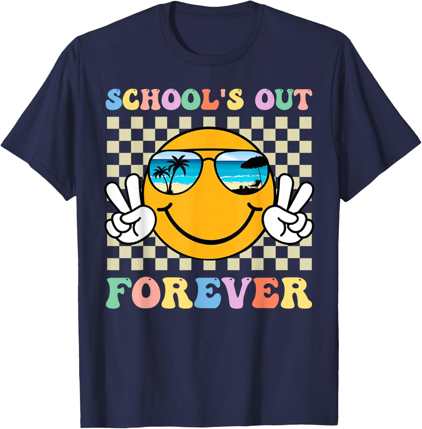 Retro Groovy School's Out Forever Retired Teacher Retirement T-Shirt - T-Shirt | Navy