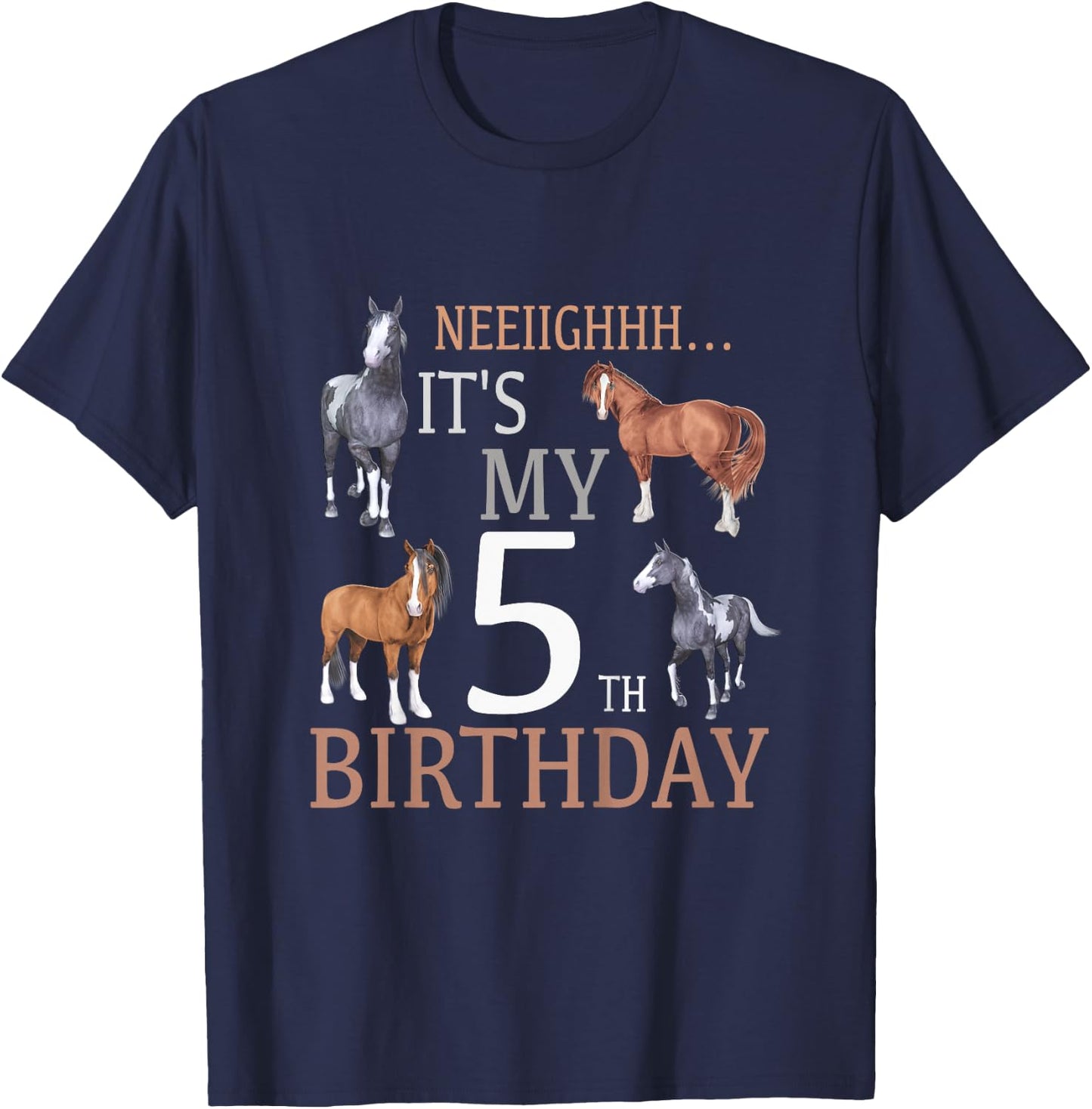Its My 5th Birthday Shirt Horse Lover 5 Year Old Birthday T-Shirt - T-Shirt | Navy