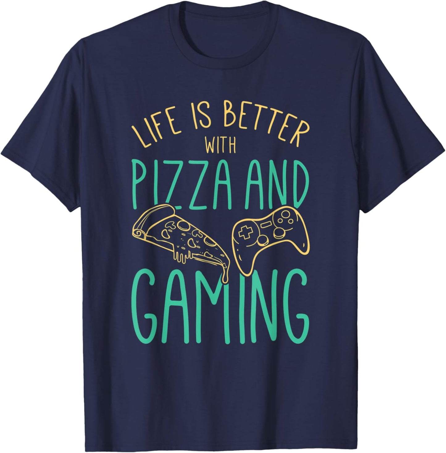 Video Gaming Design for a Gamer Cool Pizza T-Shirt - T-Shirt | Navy