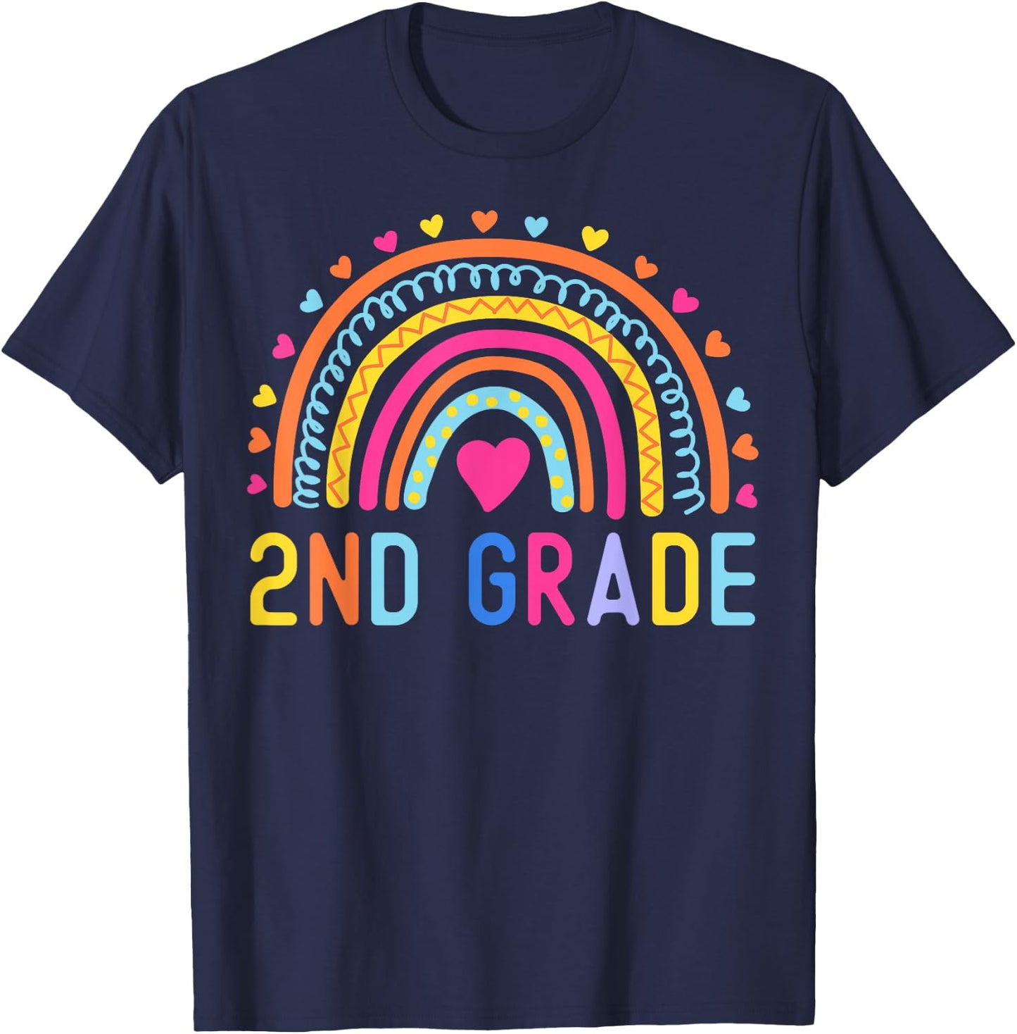 2nd Grade Rainbow Girl Boys Teacher Hello Second Grade Squad T-Shirt - T-Shirt | Navy