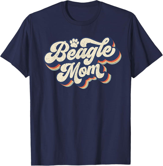 Vintage Mother's Day Gift Dog Lovers Groovy Beagle Mom T-Shirt - T-Shirt | Navy