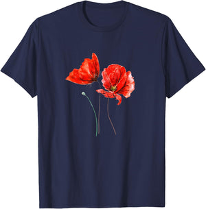 Poppies red poppy flower nature T-Shirt - T-Shirt | Navy