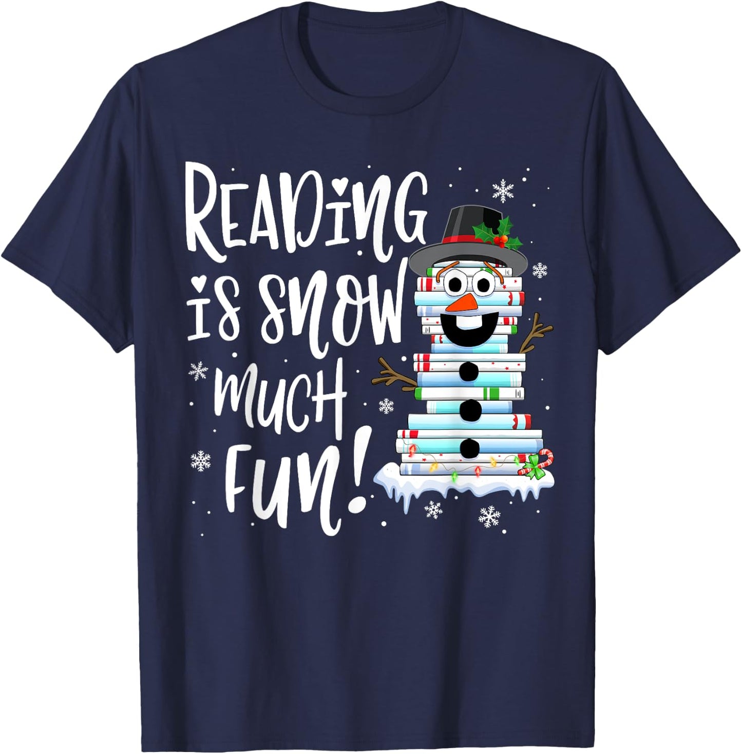Christmas Reading Snowman Book Book Lover Reader T-Shirt - T-Shirt | Navy