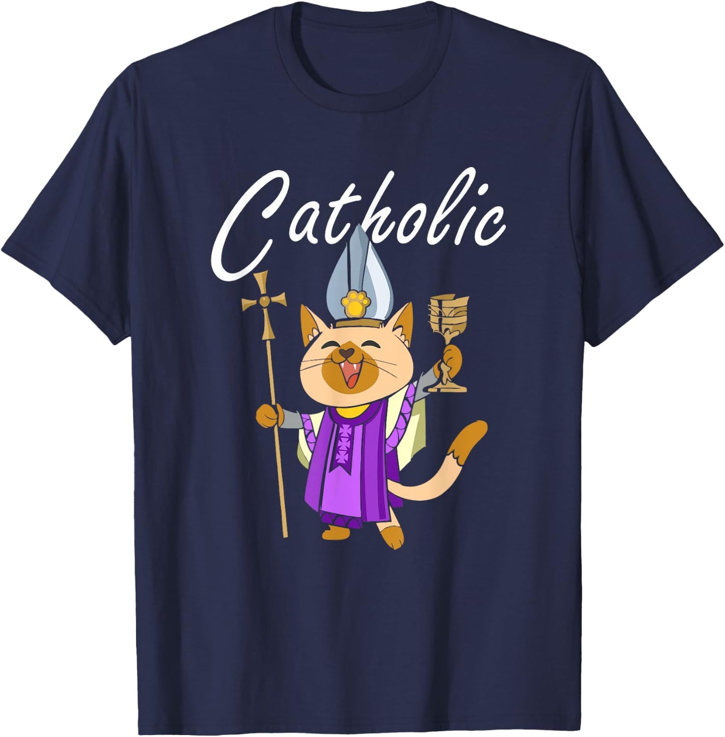 Catholic - Gift Ideas For Christian Catholic Cat Lover Women Kids T-Shirt - T-Shirt | Navy