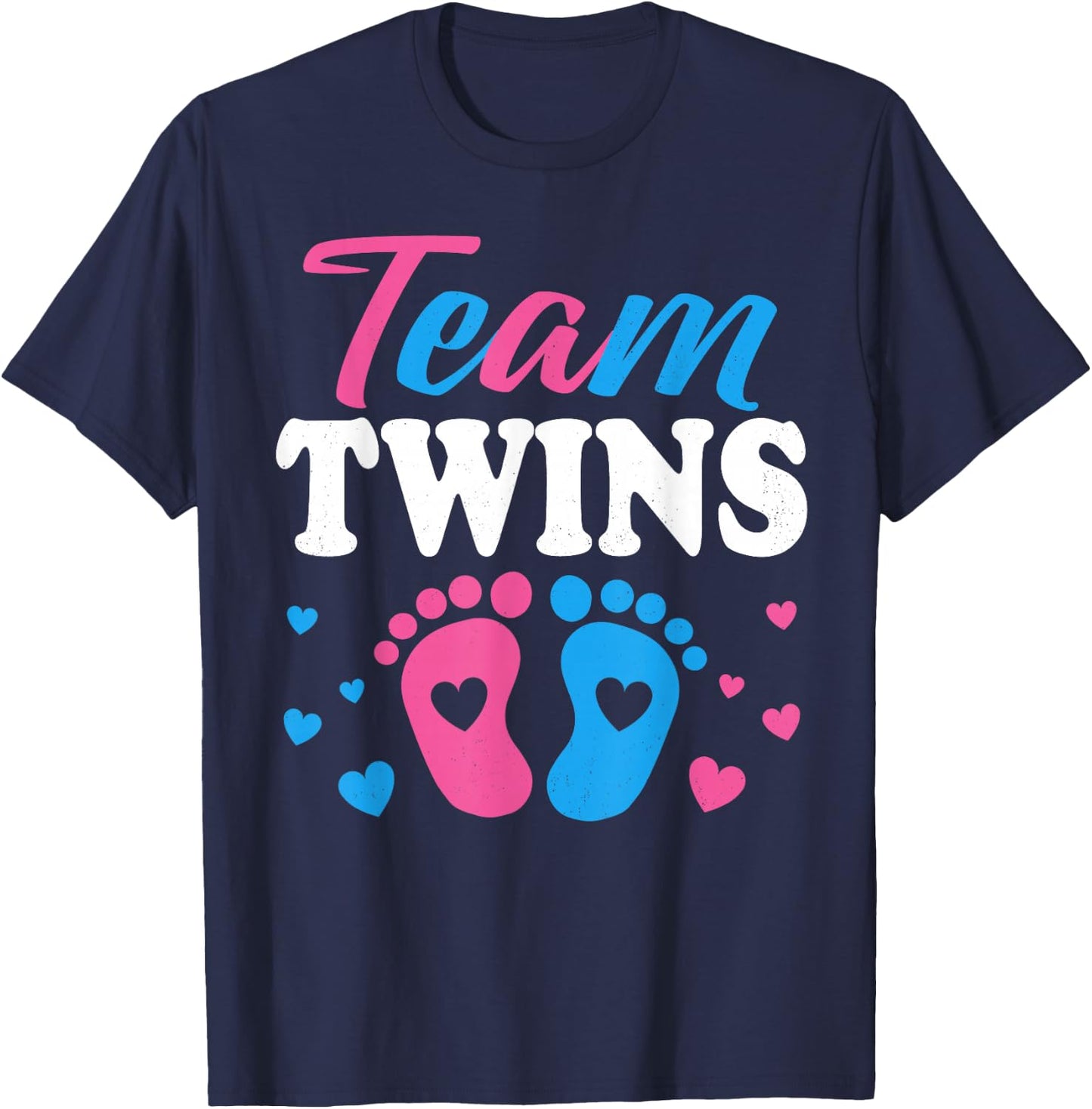 Team Twins Gender Reveal Twin Mom and Dad Boy Girl T-Shirt - T-Shirt | Navy