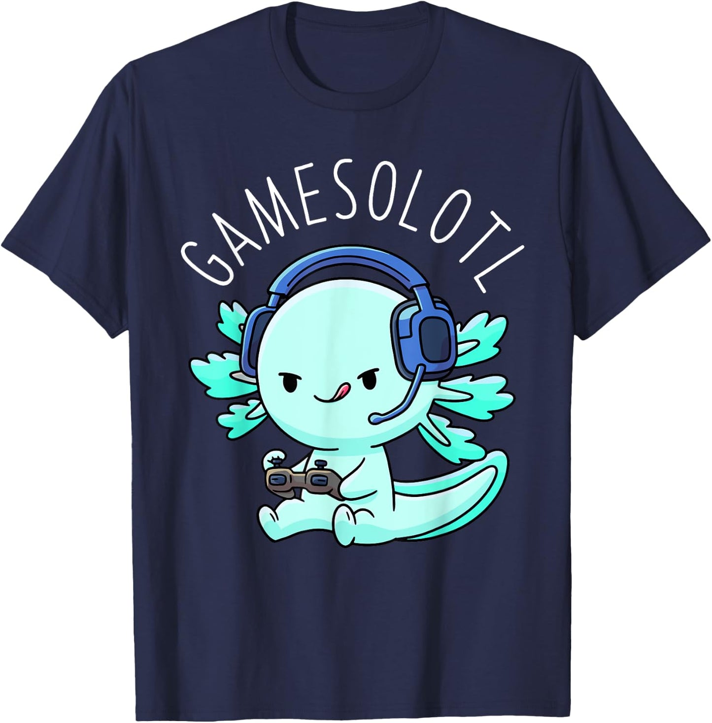 Otaku Lifestyle Threads Shirt Co. Gamesolotl Axolotl Gamer Anime Gifts Kawaii Boys Girls , Black T-Shirt - T-Shirt | Navy
