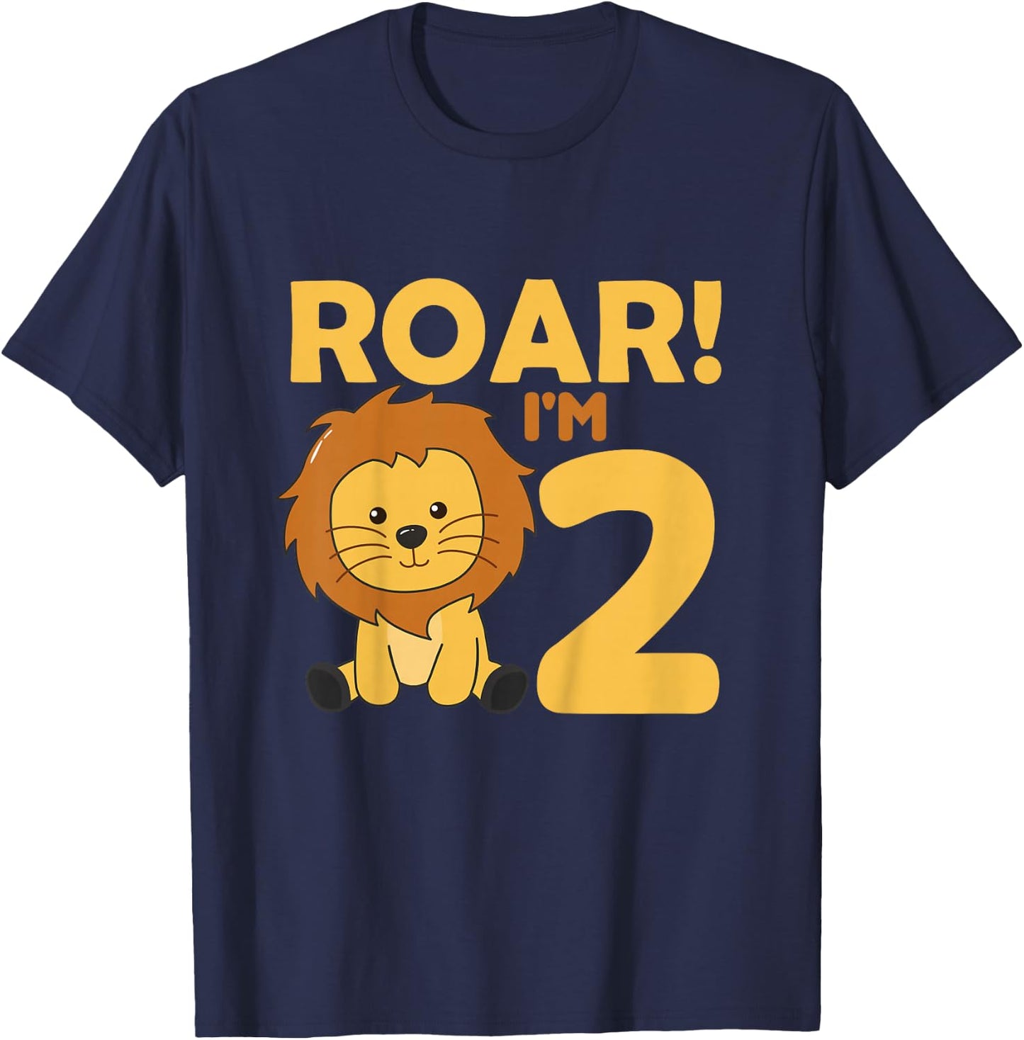 Kids Children 2nd Birthday Lion 2 Years Old Boy Lion Animal King T-Shirt - T-Shirt | Navy