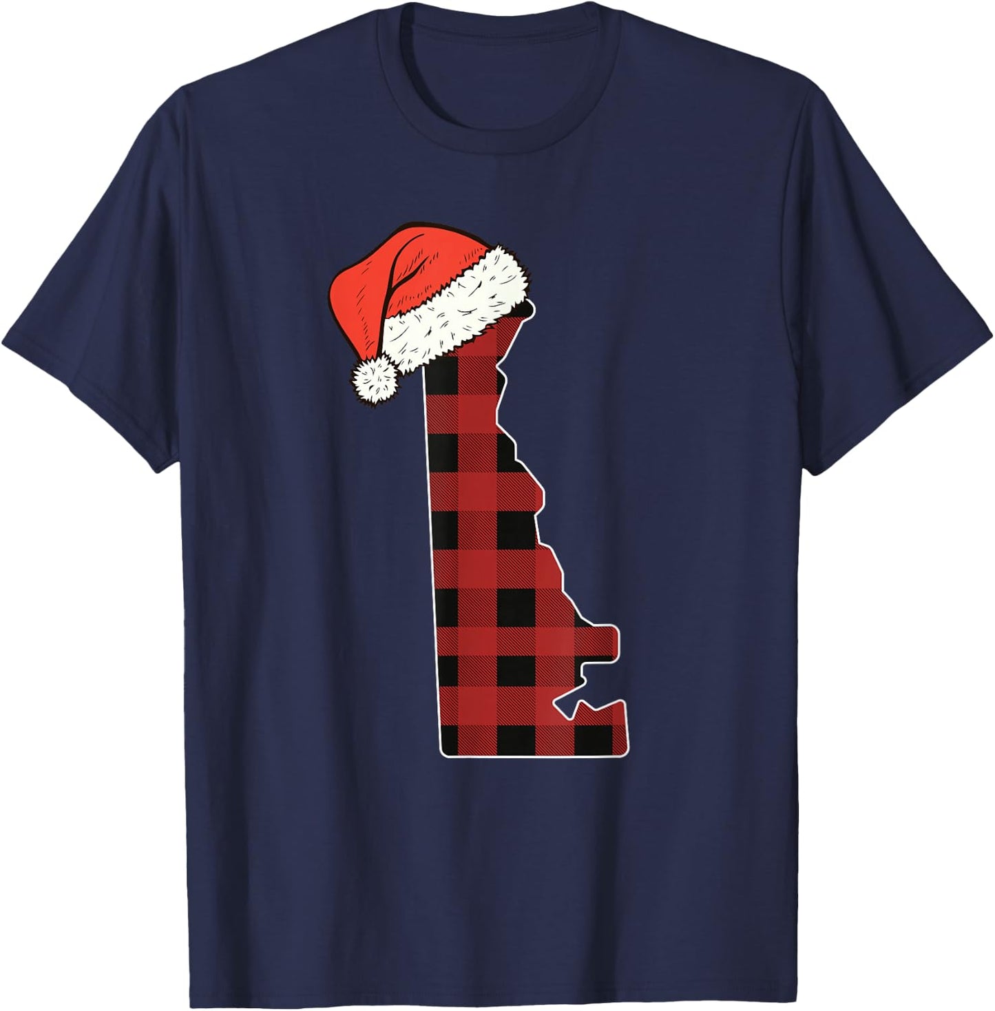 Delaware Plaid Christmas Santa Hat Holiday Matching Design T-Shirt - T-Shirt | Navy