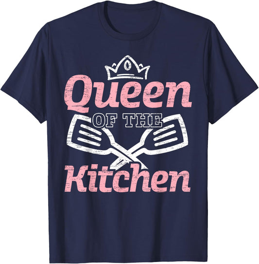 Queen Of The Kitchen Cooking Master Chef Hat Cook Culinary T-Shirt - T-Shirt | Navy