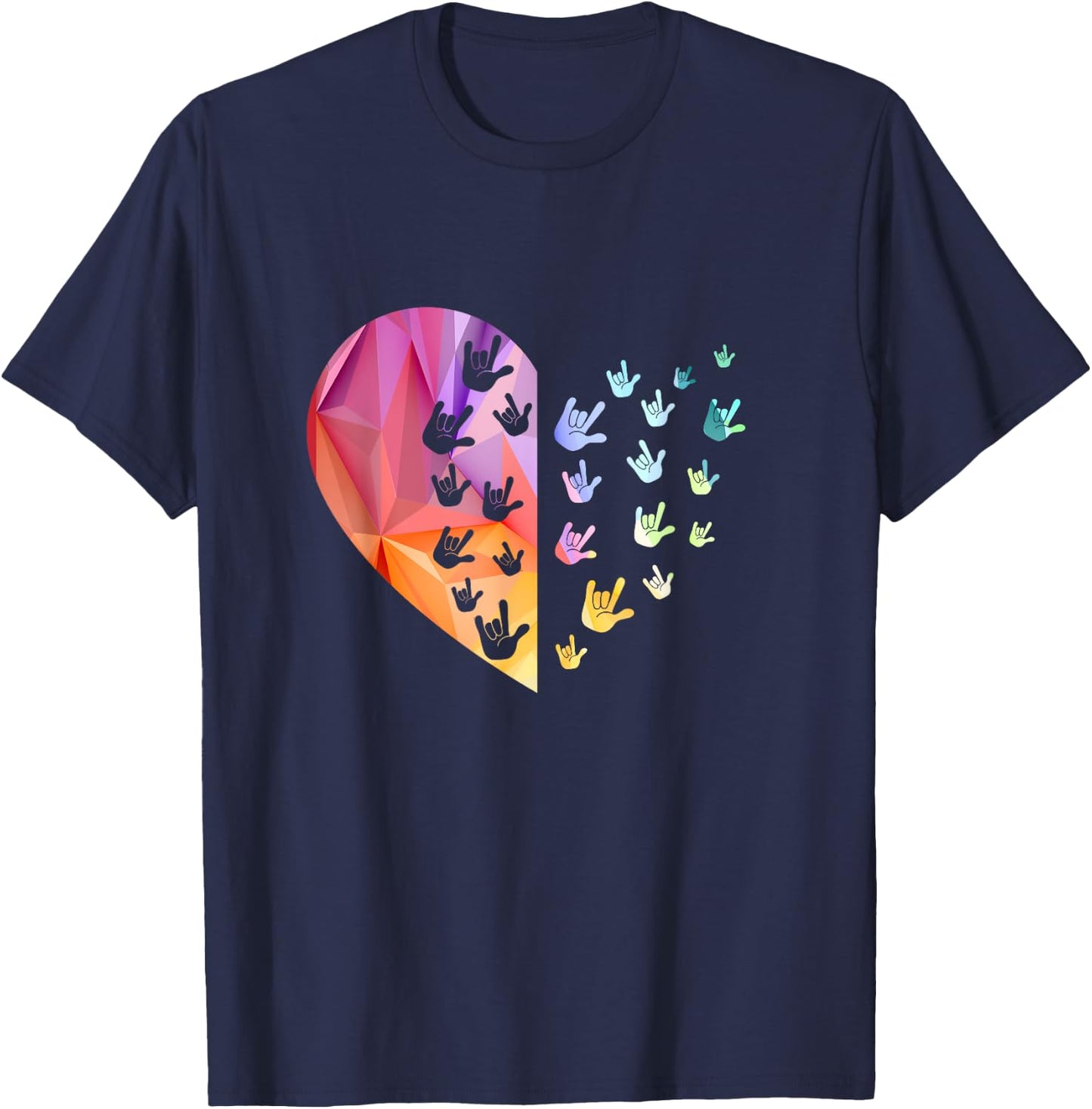 Sign Language Heart - ASL for Deaf Gift, Teacher T-Shirt - T-Shirt | Navy