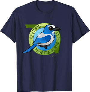 Endangered Florida Scrub-Jay Cartoon Bird Conservation T-Shirt - T-Shirt | Navy