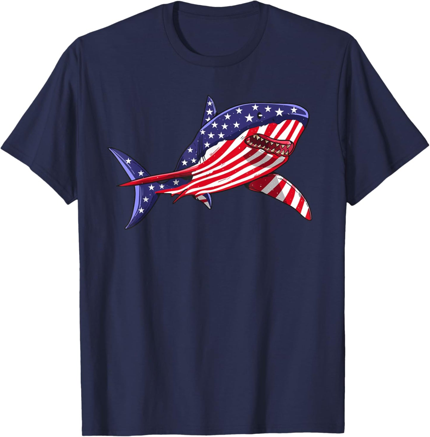 Shark American Flag | Jawsome 4th Of July Kids Boys T-Shirt - T-Shirt | Navy