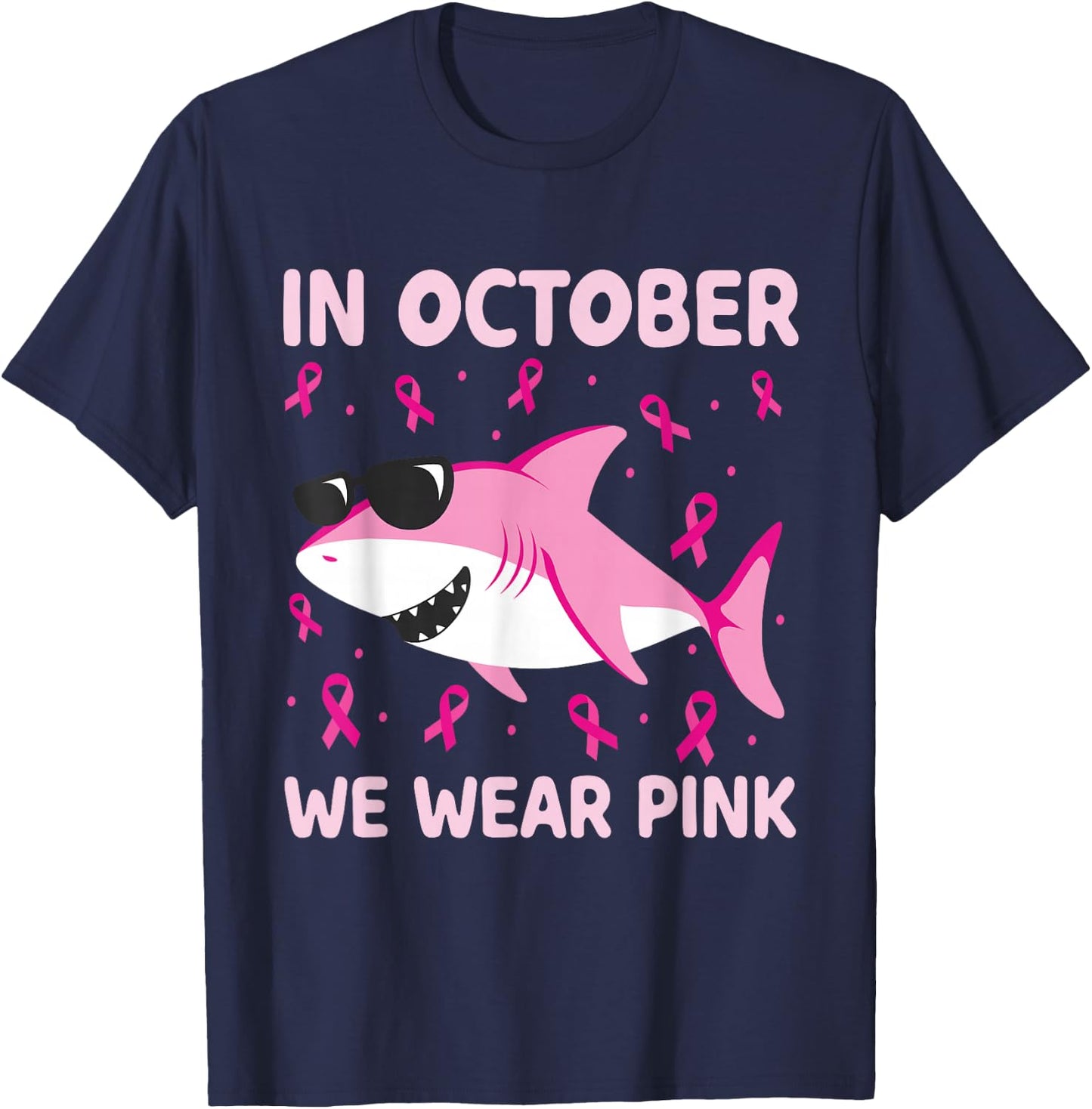 Breast Cancer Shirts Kids Shark In October We Wear Pink Boys T-Shirt - T-Shirt | Navy