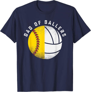 Dad of Ballers Father Son Volleyball Softball Player Coach T-Shirt - T-Shirt | Navy