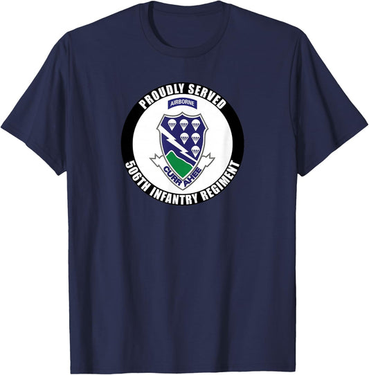 Proudly Served 506th Infantry Regiment Airborne Army Veteran T-Shirt - T-Shirt | Navy