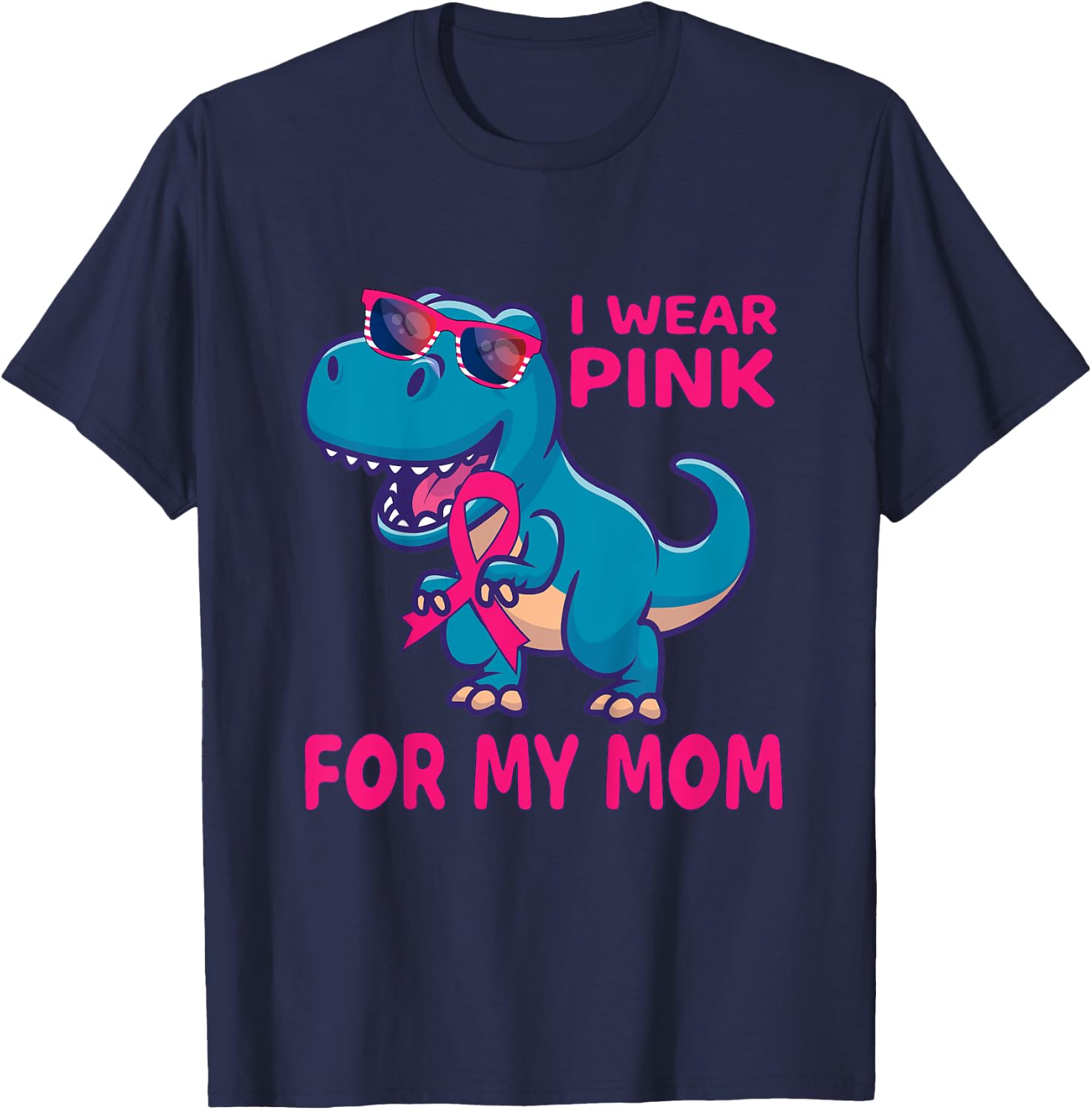 Kids Pink Ribbon T-Rex Shirt Breast Cancer Awareness Boys Toddler T-Shirt - T-Shirt | Navy