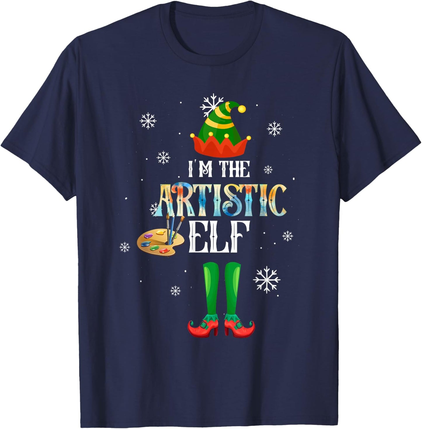 The Artistic Elf Squad Elf Family Christmas Pajamas Art T-Shirt - T-Shirt | Navy