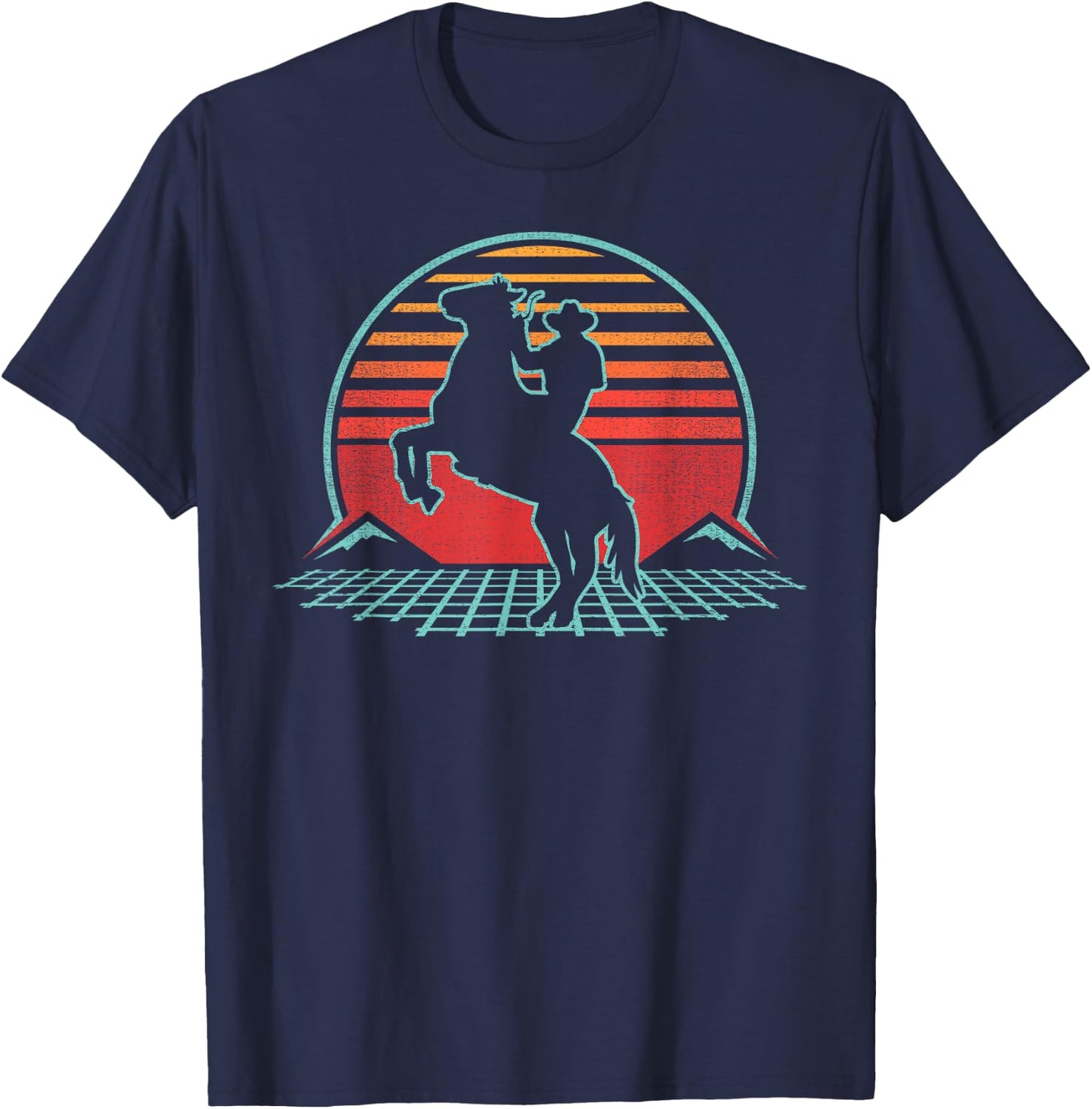 Rodeo Retro Vintage Country Cowboy 80s Horse Rider Gift T-Shirt - T-Shirt | Navy